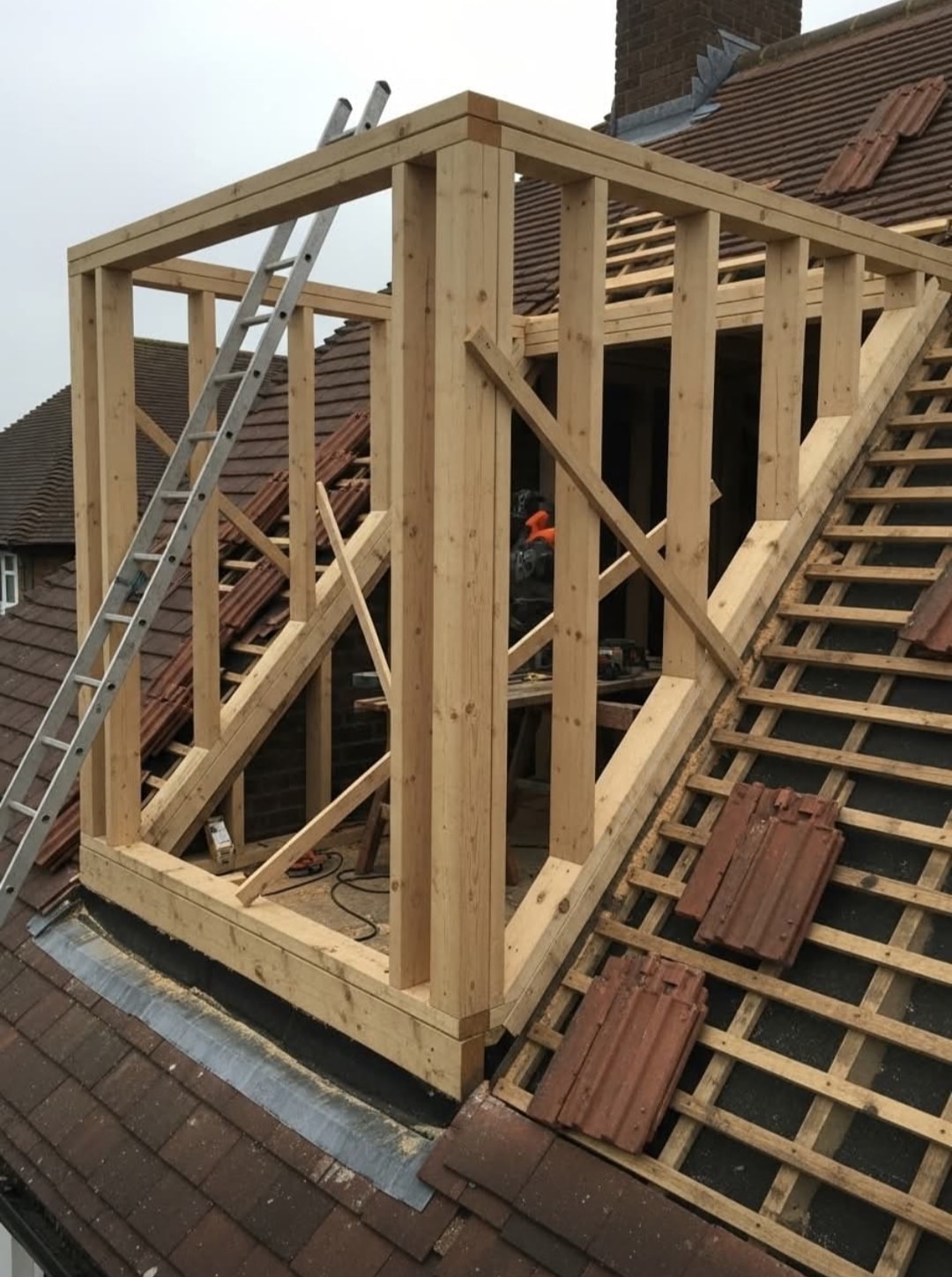 Timber framing taking shape as part of a roof renovation.