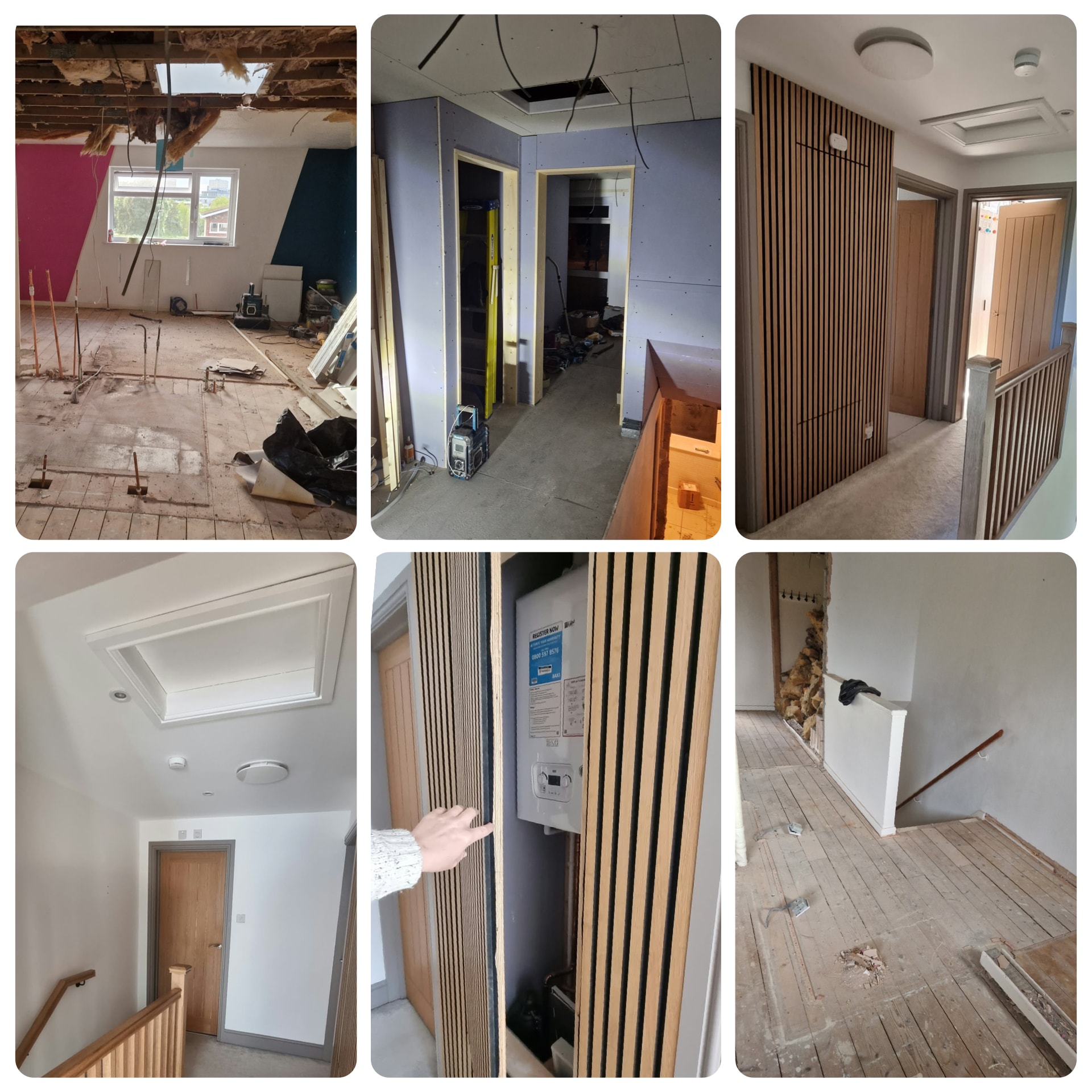 Complete first-floor renovation, reconfigured to create three bedrooms and one combined bathroom. The project also included a concealed cupboard for the boiler and gas installation.